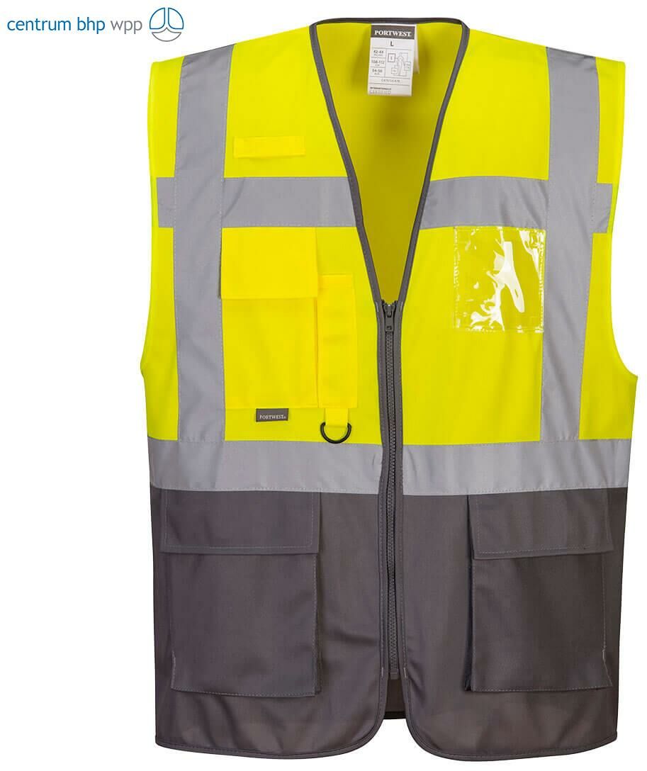 PORTWEST C476 KAMIZELKA OSTRZEGAWCZA EXECUTIVE WARSAW; ŻÓŁTY/SZARY