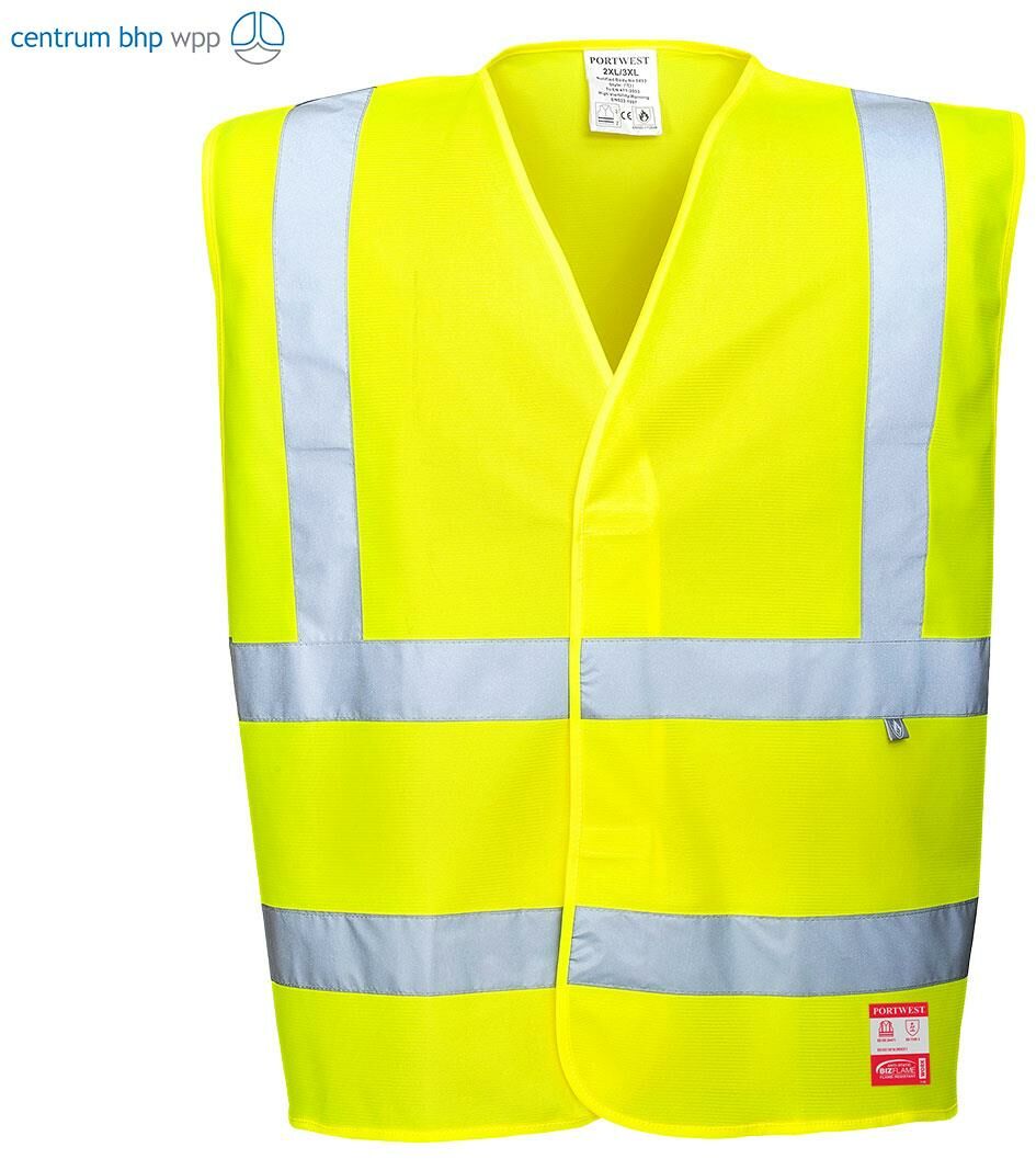 PORTWEST FR71 KAMIZELKA OSTRZEGAWCZA TRUDNOPALNA ANTYSTATYCZNA; ŻÓŁTY (L/XL)
