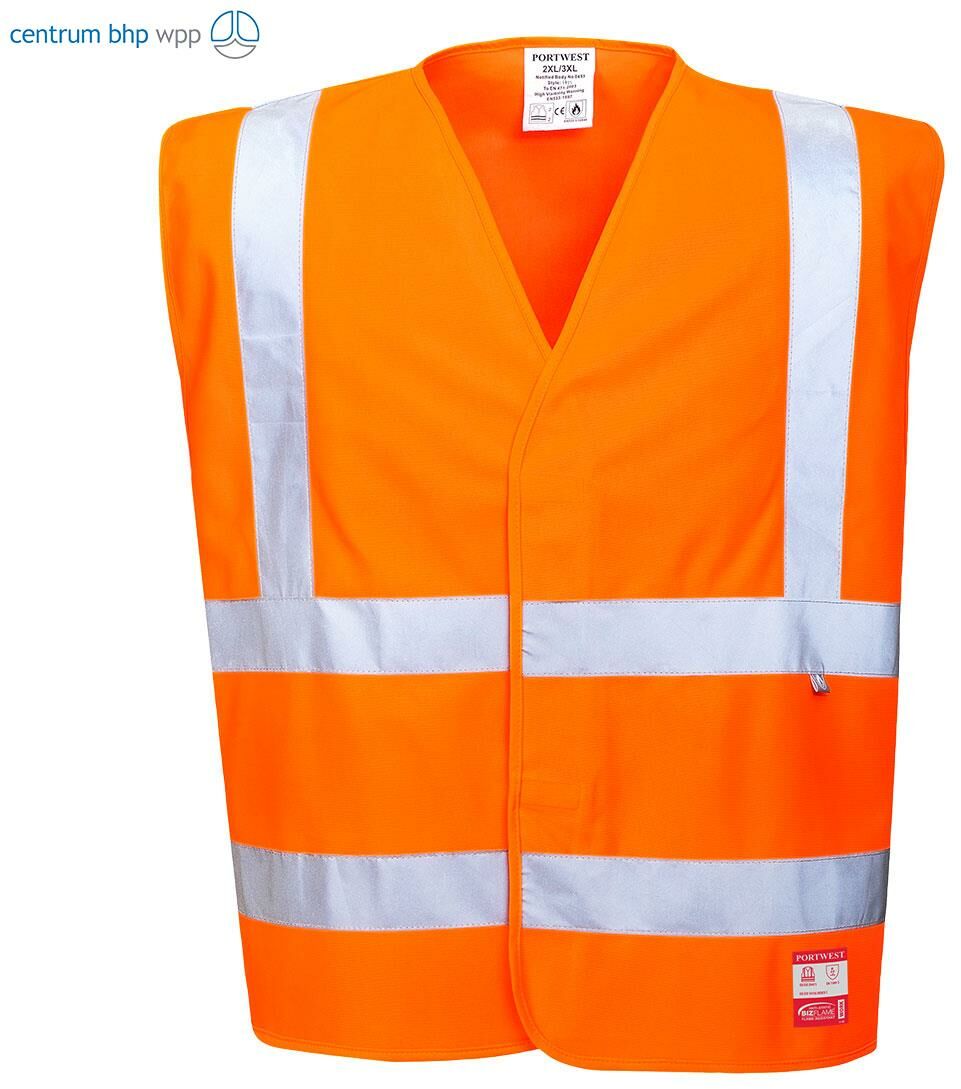 PORTWEST FR71 KAMIZELKA OSTRZEGAWCZA TRUDNOPALNA ANTYSTATYCZNA; POMARAŃCZOWY (L/XL)