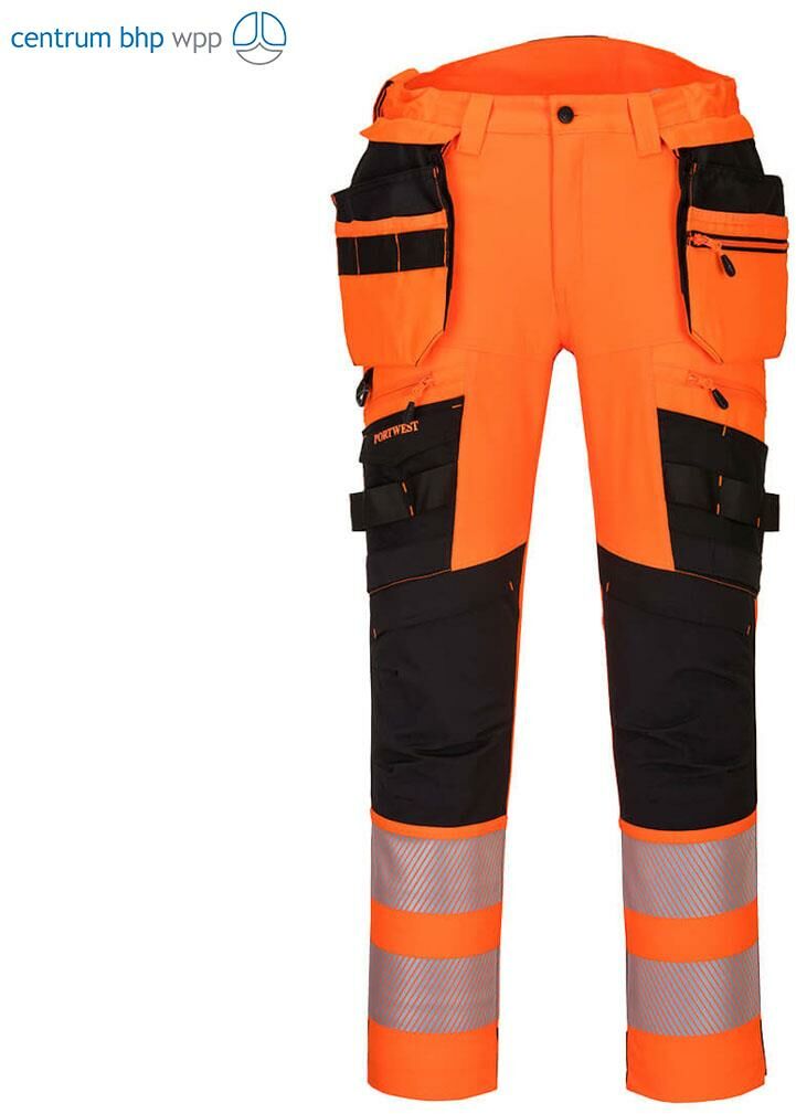 PORTWEST DX442 SPODNIE OSTRZEGAWCZE DX4 Z ODPINANYMI KIESZENIAMI KABUROWYMI; POMARAŃCZOWY/CZARNY