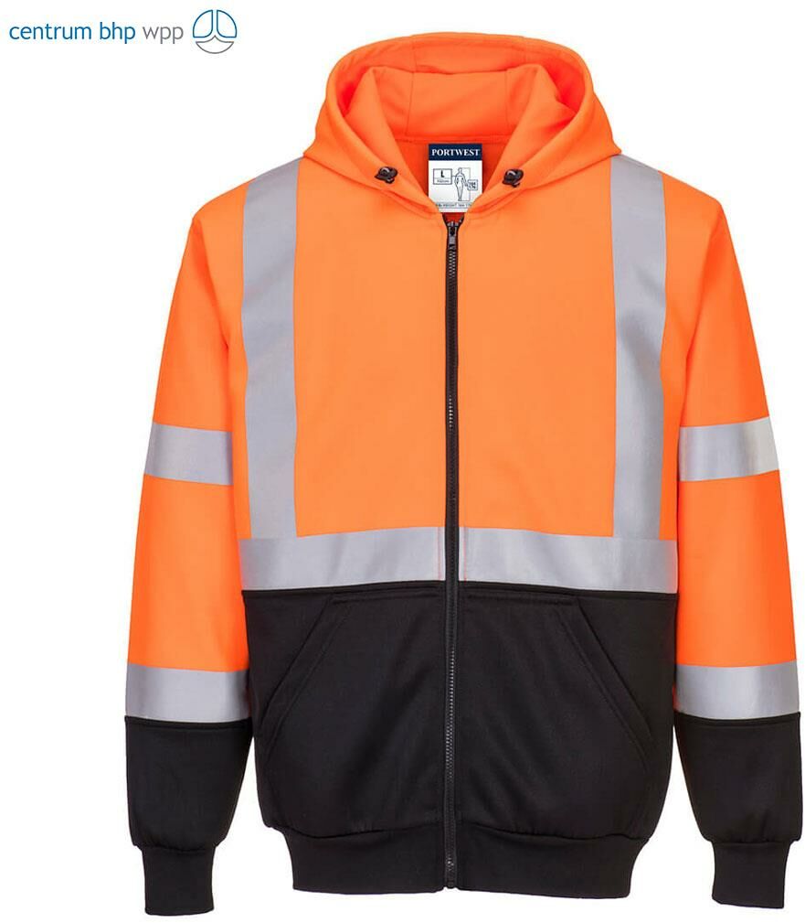 PORTWEST B315 BLUZA OSTRZEGAWCZA DWUKOLOROWA Z KAPTUREM; POMARAŃCZOWY/CZARNY