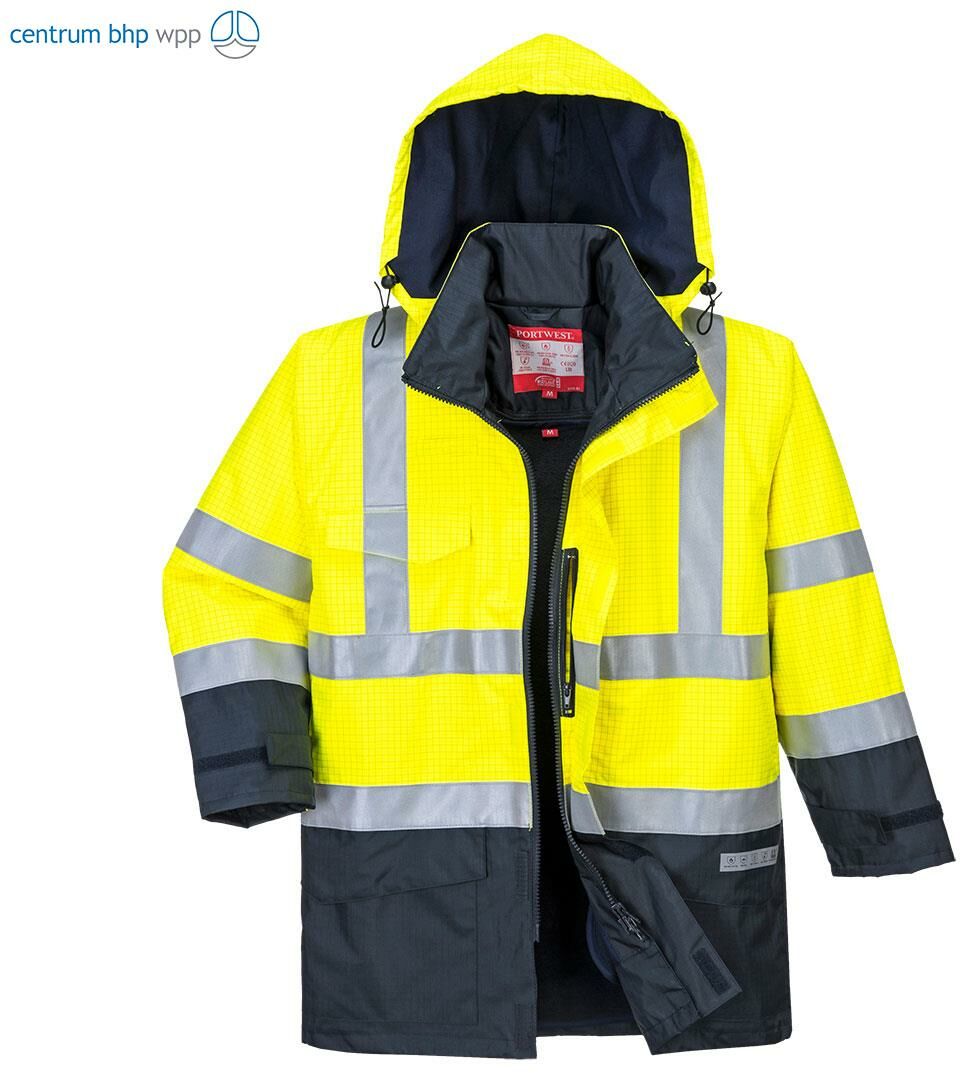 PORTWEST S779 BIZFLAME RAIN WIELOFUNKCYJNA, WODOODPORNA KURTKA OSTRZEGAWCZA; ŻÓŁTY/GRANATOWY