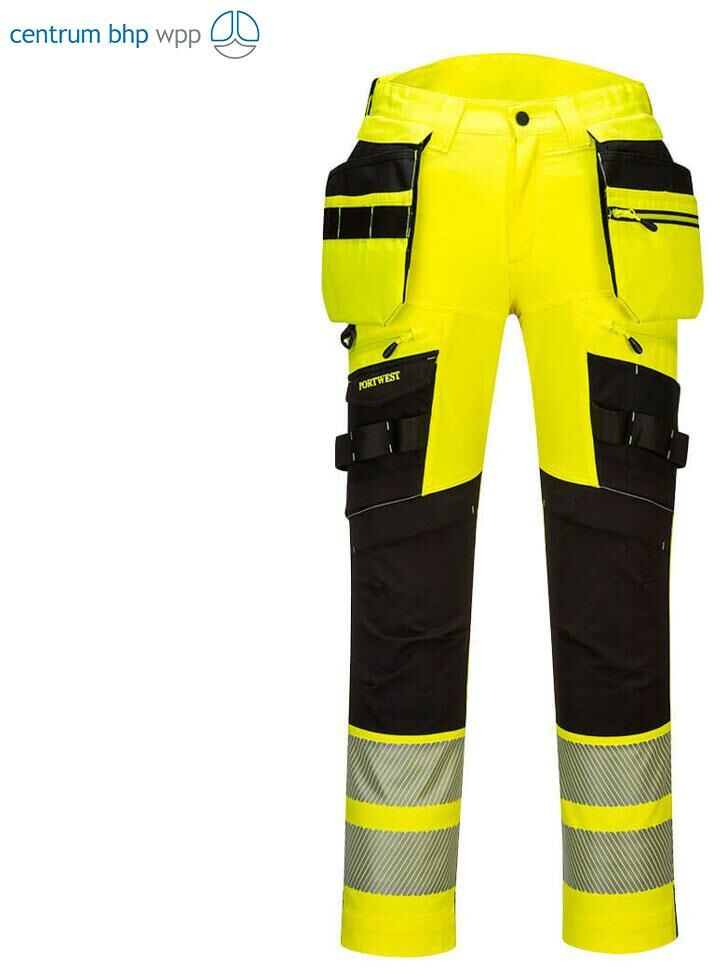 PORTWEST DX442 SPODNIE OSTRZEGAWCZE DX4 Z ODPINANYMI KIESZENIAMI KABUROWYMI; ŻÓŁTY/CZARNY