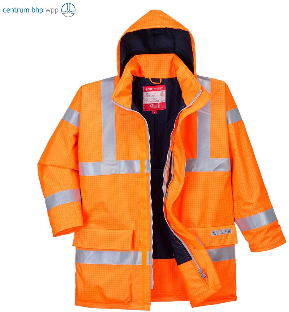 PORTWEST S778 WODOODPORNA KURTKA OSTRZEGAWCZA TRUDNOPALNA I ANTYSTATYCZNA BIZFLAME RAIN ; POMARAŃCZOWY