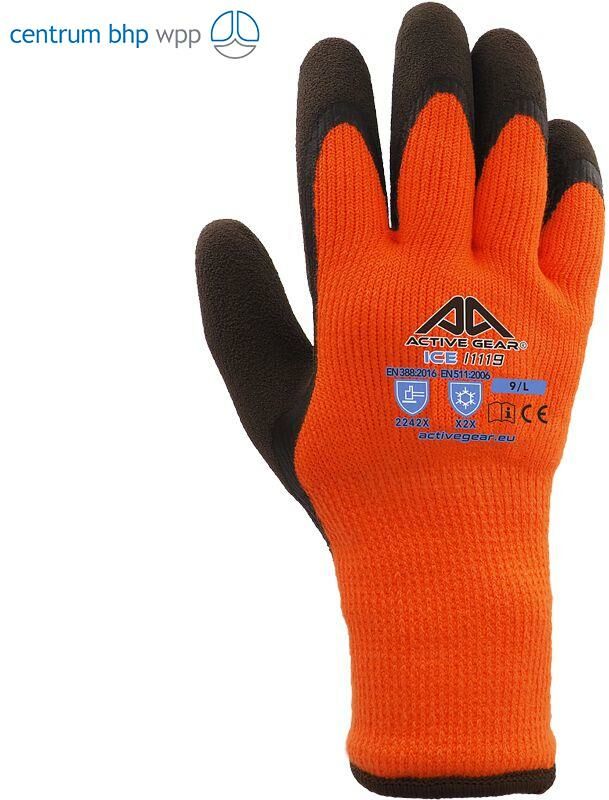 RĘKAWICE OCHRONNE ACTIVE ICE I1120 10G, EN 388:2016 2242X, EN 511:2006 X2X; POMARAŃCZOWY