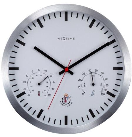 Nextime Zegar ścienny: termometr i miernik wilgotności (biały) Weather Station + bateria gratis