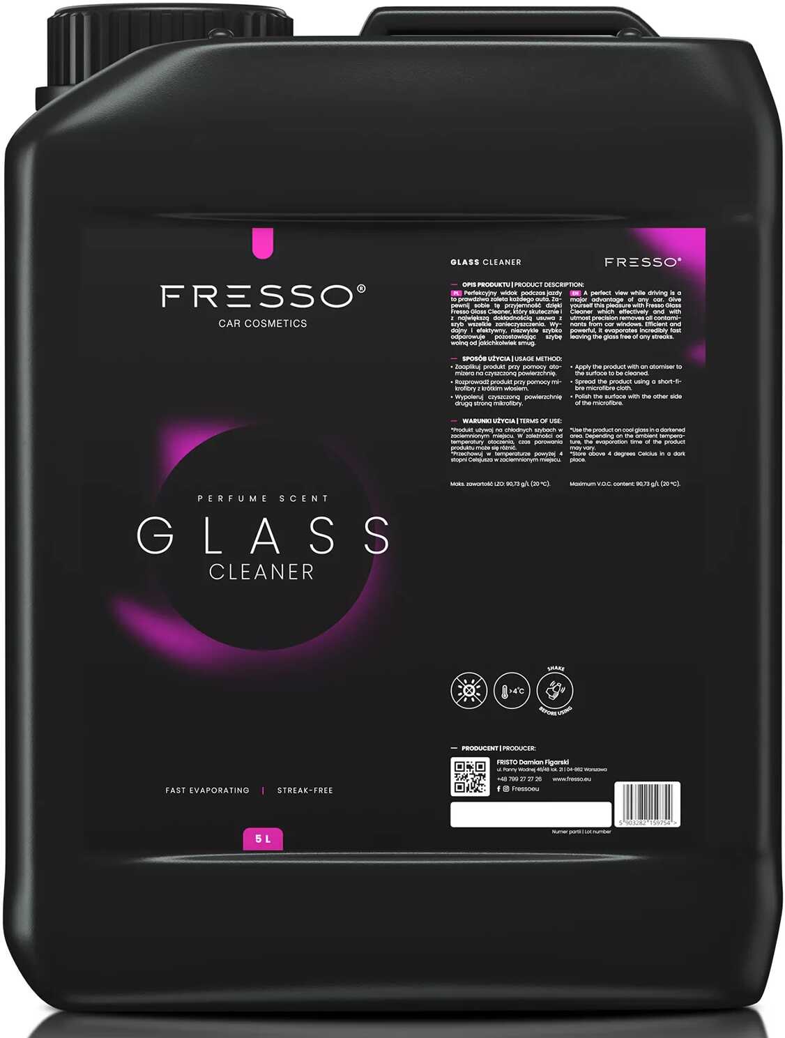 Fresso Glass Cleaner  płyn do mycia szyb, nie zawiera amoniaku 5L