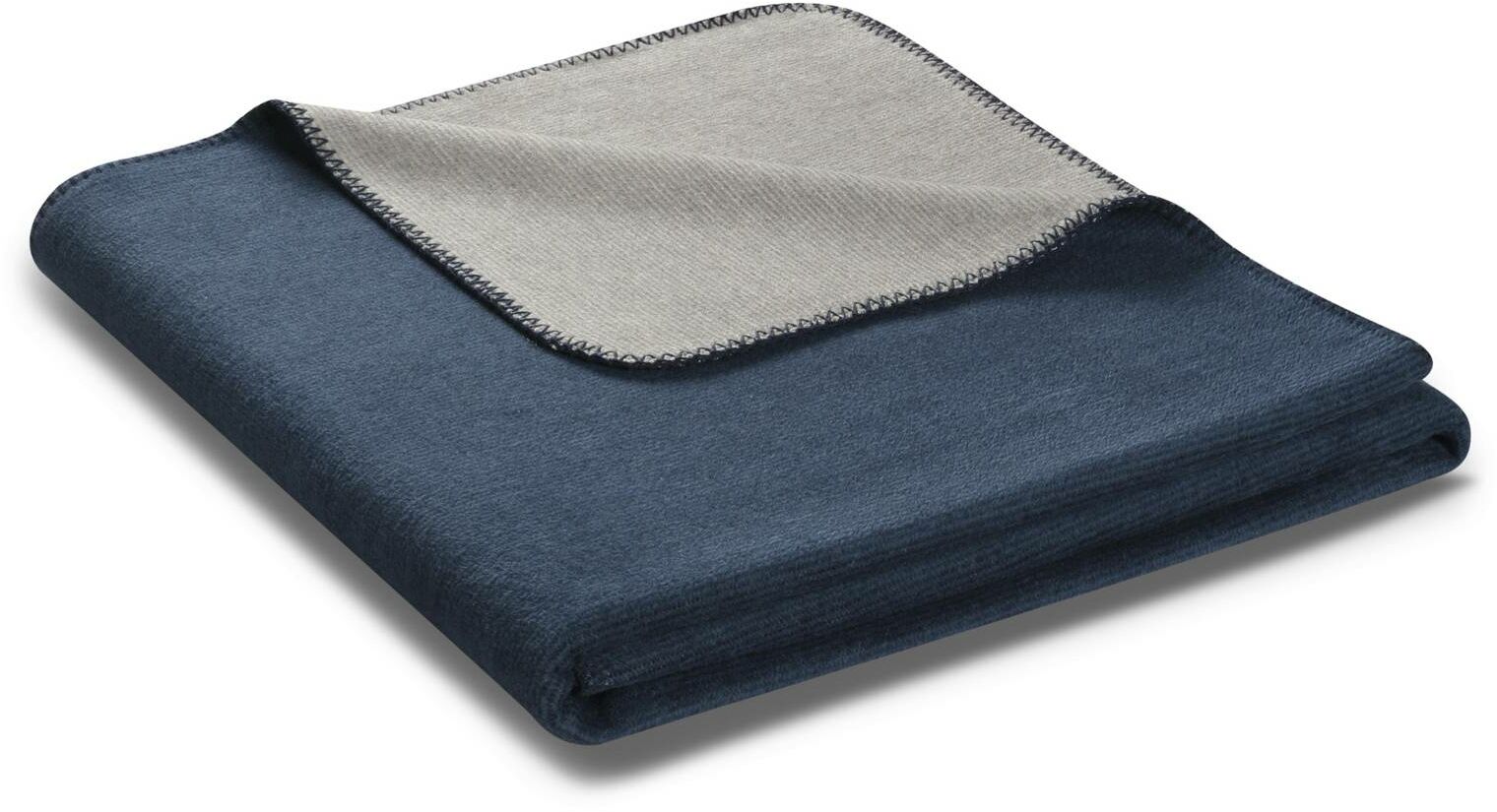Biederlack Koc Melange Doubleface Marineblau-Silbergrau