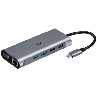 Adapter wieloportowy ISY IAD-1026 7w1 USB-C - 4x USB-A/USB-C/2x HDMI/VGA/RJ-45/czytnik kart SD,microSD