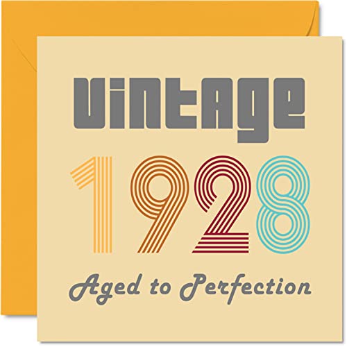 Kartki urodzinowe dla mężczyzn i kobiet - vintage 1928 Aged To Perfection - 94 kartki urodzinowe zabawne dla niej, 145 mm x 145 mm kartki urodzinowe dla najlepszego przyjaciela dla dziadka babci