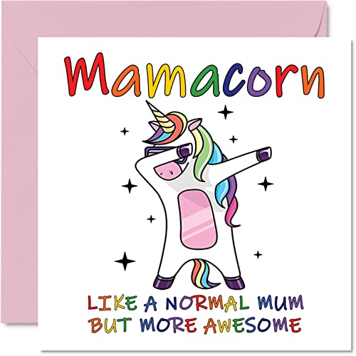 Kartki urodzinowe dla mamy - Mamacorn - kartka urodzinowa dla mamy od córki syna, 'Happy Birthday Mum, Mummy Unicorn Kartka urodzinowa, 145 mm x 145 mm Dzień Matki mamy śmieszne kartki okolicznościowe