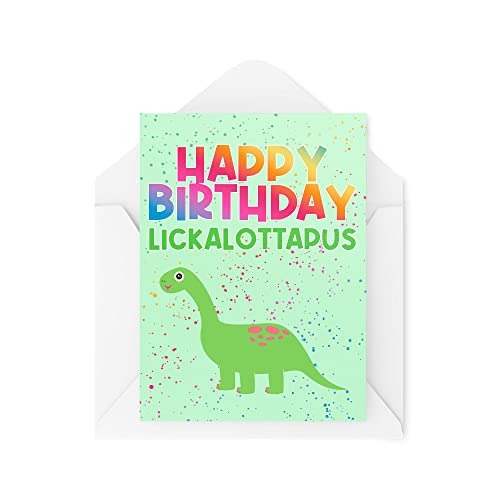 Śmieszne kartki | Kartka 'Happy Birthday' Lickalottapus | Banter Lesbijski żart dinozaur żarty bezczelny niegrzeczny uroczy dla niej dla niej | CBH950