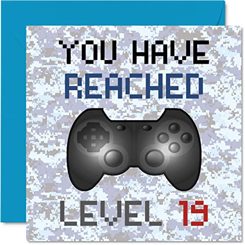 Kartka urodzinowa dla gracza 19. - You Have Reached Level 19 - kartki urodzinowe dla chłopców, gry dla nastolatków kartki z życzeniami urodzinowymi, gry wideo córka syn dzieci wnuczka 145 mm x 145 mm