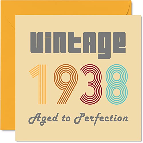 Kartki urodzinowe dla mężczyzn i kobiet - vintage 1938 Aged To Perfection - 84 kartki urodzinowe zabawne dla niej, 145 mm x 145 mm kartki z życzeniami dla najlepszego przyjaciela dla dziadka babci
