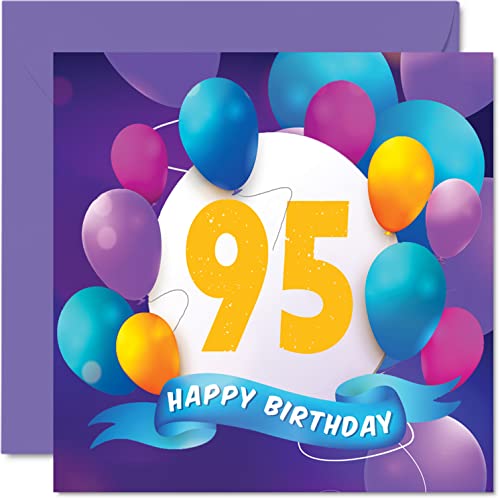 Kartka na 95. urodziny dla mężczyzn i kobiet - balon impreza - kartki urodzinowe dla 95-letniego mężczyzny kobiety praddziadka babci mamy taty, 145 mm x 145 mm kartki okolicznościowe prezent