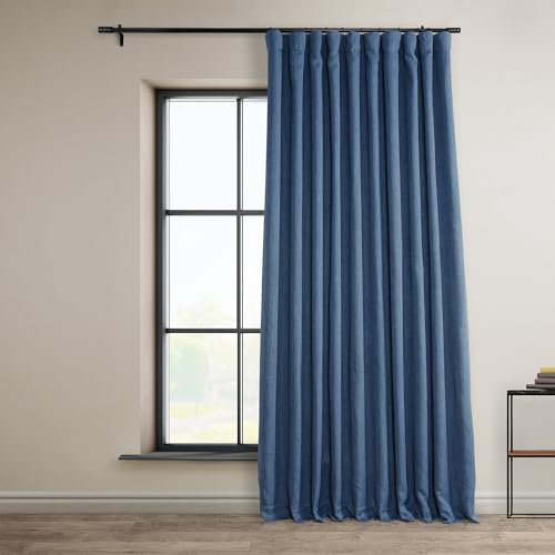 HPD Half Price Drapes BOCH-LN18512-96-DW sztuczny len bardzo szeroka zasłona zaciemniająca pokój (1 panel), 100 x 96, dżinsowa