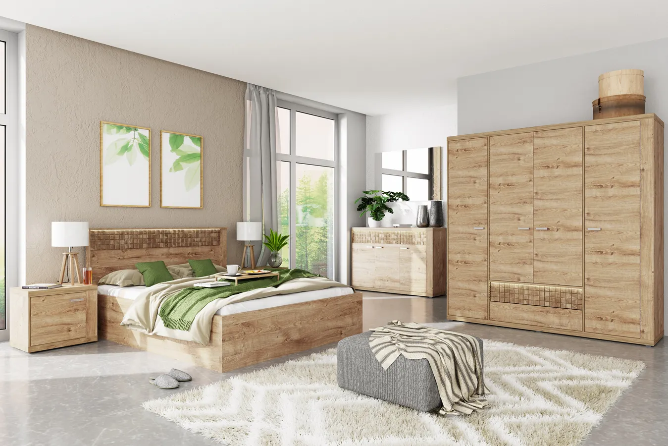 Komplet mebli do sypialni w dekorze dąb ribbeck B0-H61