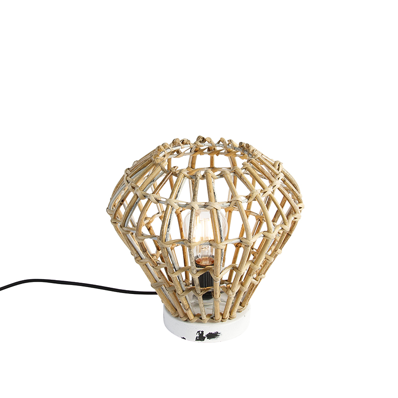 QAZQA Wiejska lampa stołowa bambusowa z białym - Canna Diamond