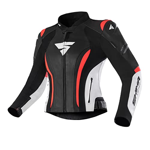 SHIMA Miura 2.0 kurtka motocyklowa, skórzana, damska kurtka sportowa z tyłu, łokcie, ochraniacze na ramiona, perforowana skóra, do 2-częściowego garnituru (42, Red Fluo)