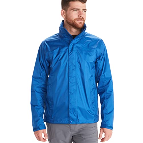 Marmot Meżczyzni PreCip Eco Jacket S22, Wodoodporna kurtka przeciwdeszczowa, oddychający płaszcz przeciwdeszczowy z kapturem, lekka wiatrówka hardshell na wędrówki, Dark Azure, M