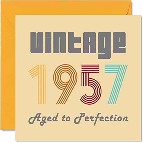 Kartki na 65. urodziny dla mężczyzn i kobiet - vintage 1957 Aged To Perfection - 65 kart urodzinowych zabawna dla niej, 145 mm x 145 mm kartki z życzeniami dla przyjaciela dla dziadka babci mamy taty