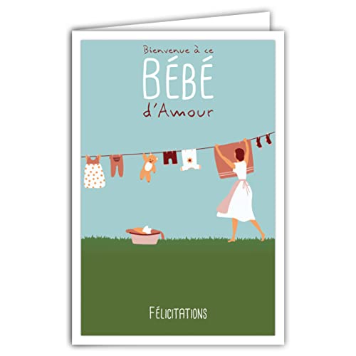 Afie 69-4335 Karta z pozdrowieniami Urodziny Dziewczyna Witamy w tym miłosnym dziecku z kopertą dla rodziców mamy - plakat mini w formacie 17 x 11,5cm - Retro Vintage Pluszowa linka do prania