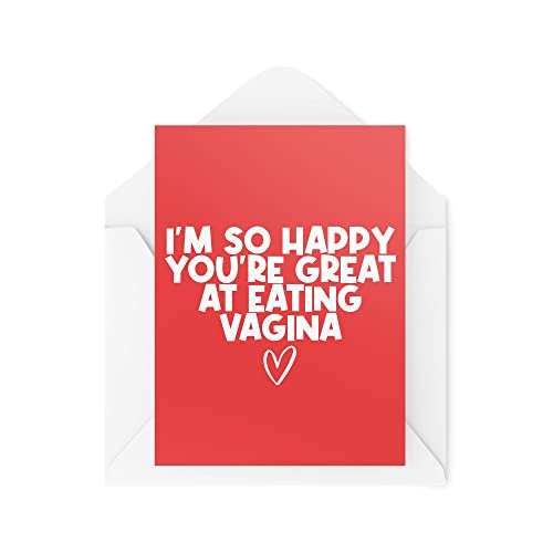 Śmieszne karty | 'I'm So Happy You Like Eating V *gina' karta | Lesbijka dziewczyna żona mąż walentynki rocznicę urodziny miłość bezczelna | CBH954