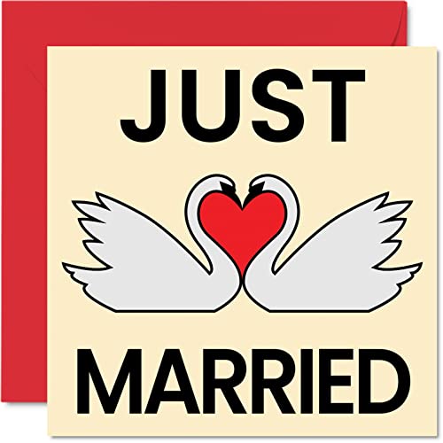 Karty ślubne dla panny młodej i pana młodego, 'Just Married' - kartki z życzeniami ślubnymi z życzeniami dla małżeństwa, kartka z życzeniami ślubnymi dla par