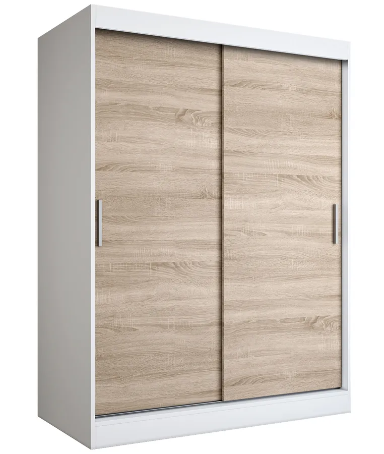 Szafa przesuwna 150 cm biała + dąb sonoma T6-K77
