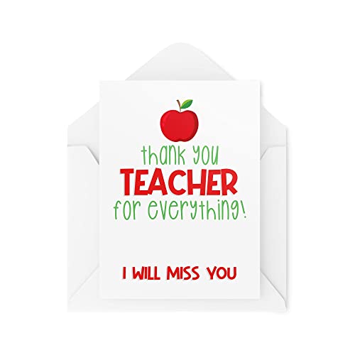 Kartki szkolne | Thank You Teacher For Everything | Szkoła podstawowa Szkoła Podstawowa na koniec roku żart Klasa Prezent na zakończenie roku | CBH956