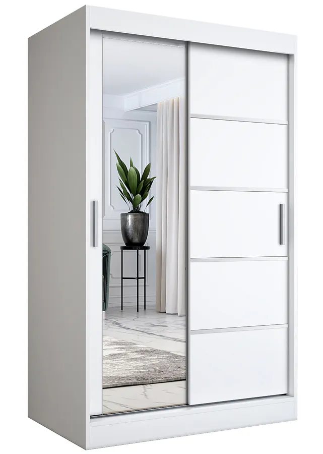 Biała szafa przesuwna z lustrem 120 cm T0-T34