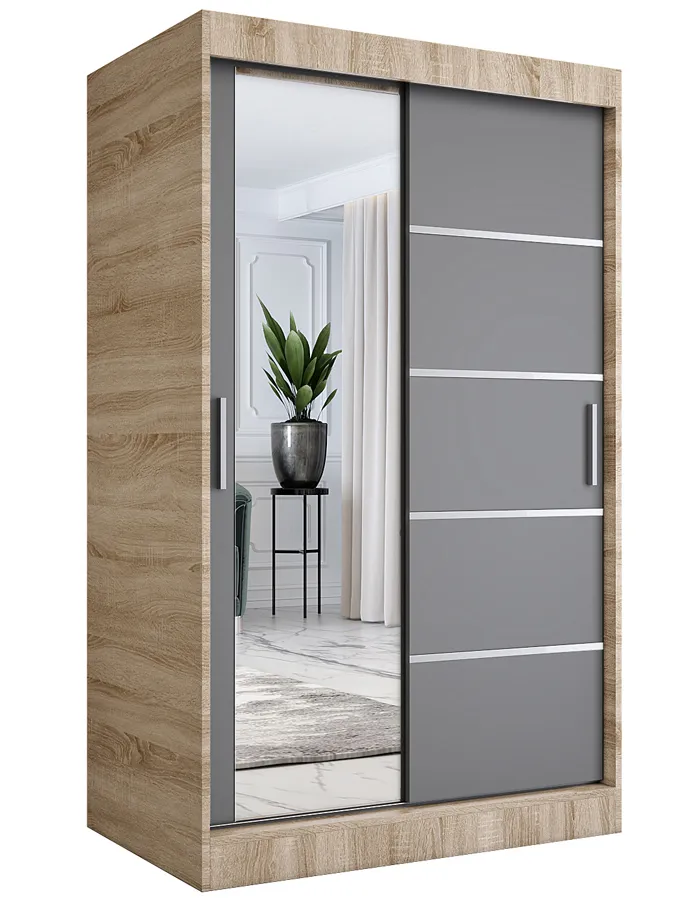 Szafa przesuwna 120 cm dąb sonoma + antracyt H7-E68