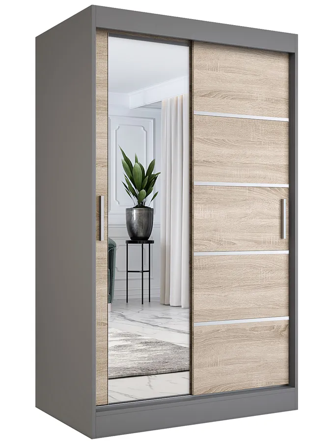 Szafa przesuwna 120 cm antracyt + dąb sonoma B8-D48