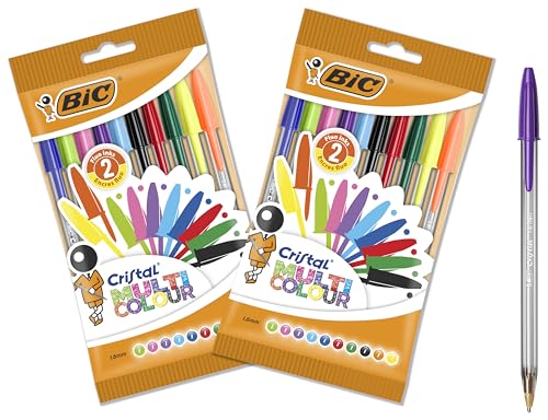 BIC Crystal Multicolour Długopis kulkowy Large Point (1,6 mm) - różne kolory, zestaw 2 kieszeni 10 szt