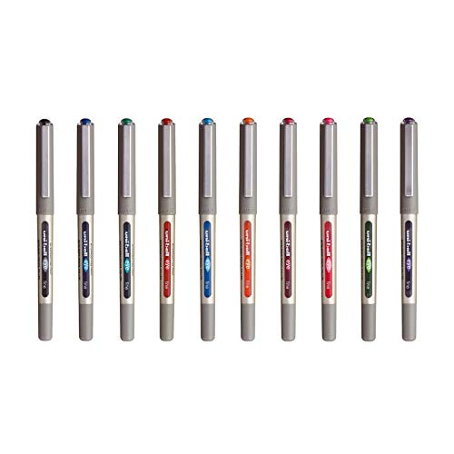 uniBasketball - Uni Mitsubishi Pencil - 10 długopisów Fine Eye UB-157 - Długopisy rolkowe w płynie tusz - Końcówka 0,7 mm - Średnie pisanie - 8 różnych kolorów
