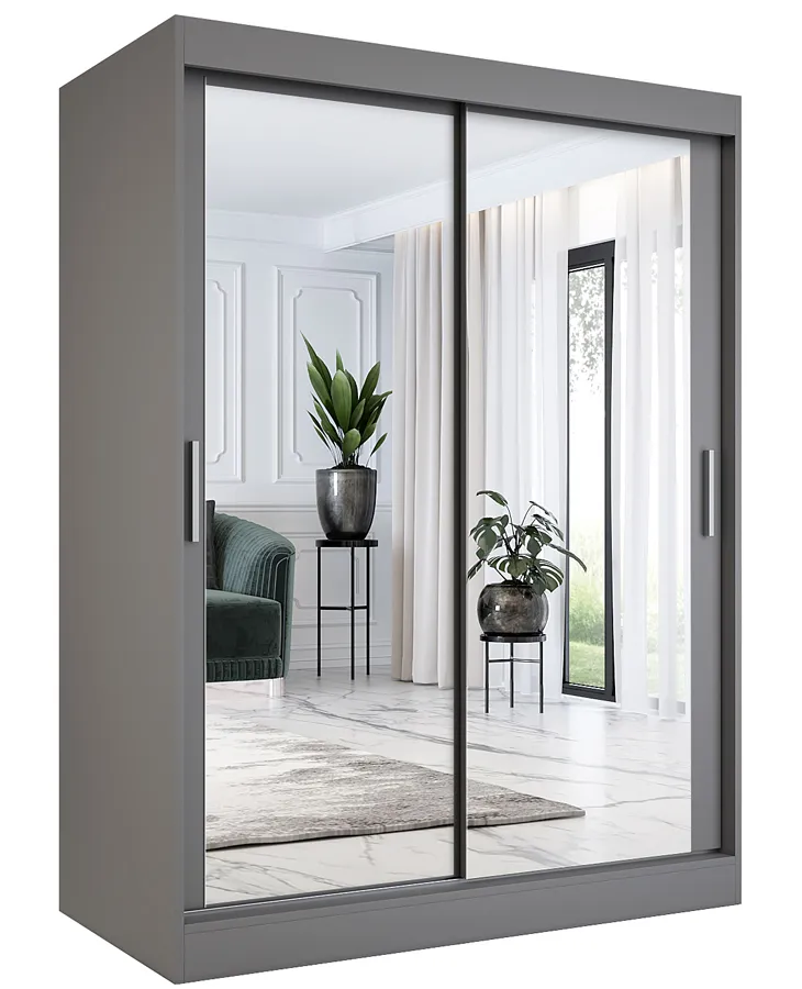 Antracytowa szafa przesuwna z lustrem 150 cm B9-C53