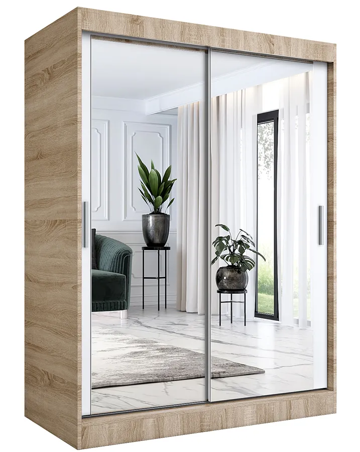 Szafa przesuwna z lustrem 150 cm dąb sonoma + biały R3-N80