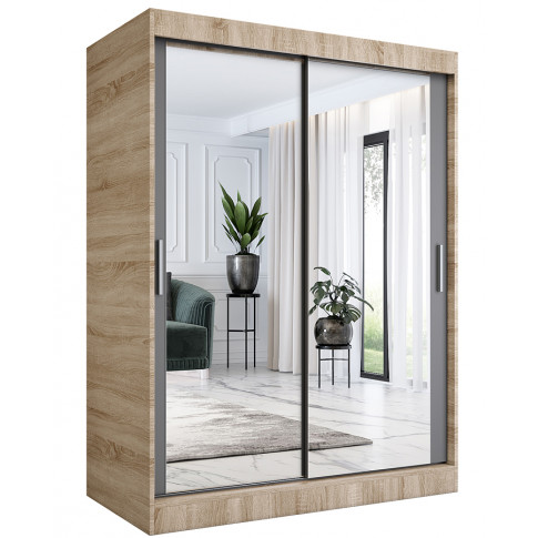 Szafa przesuwna z lustrem 150 cm dąb sonoma + antracyt R4-G35