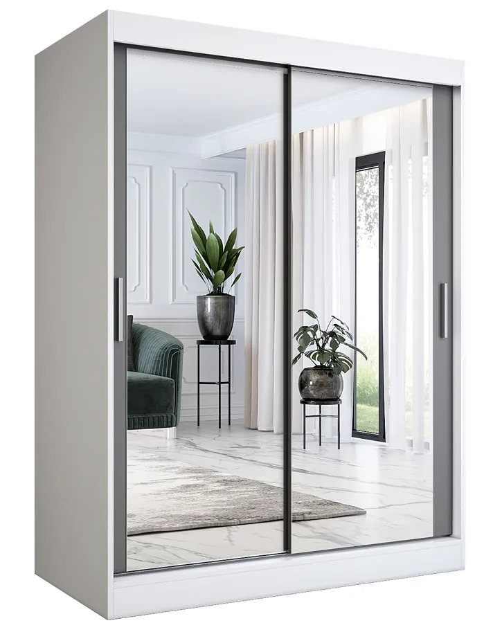 Szafa przesuwna z lustrem 150 cm biel + antracyt P7-N36