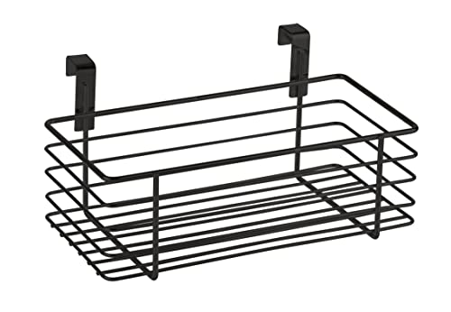 Czarny metalowy koszyk wiszący na drzwiczki kuchenne Wenko Slim, 24x15 cm