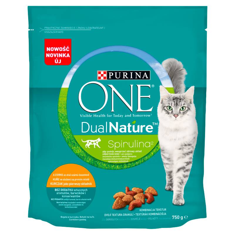 Purina One Dual Nature Spirulina Karma dla dorosłych kotów z kurczakiem 750g