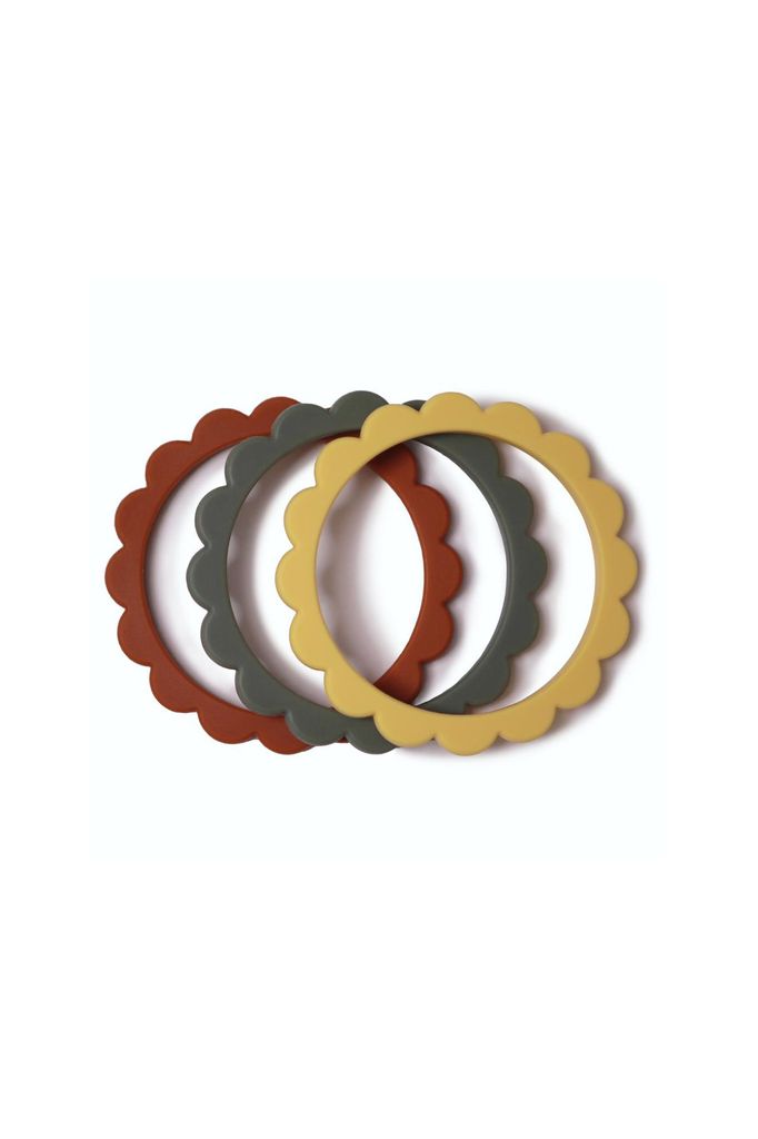 Mushie - 3 gryzaki silikonowe bransoletki FLOWER Clay & Dried Thyme & Sunshine