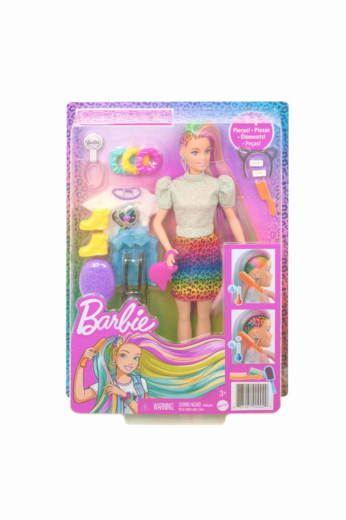 Barbie Fryzura Kolorowa panterka Lalka wiek 3+