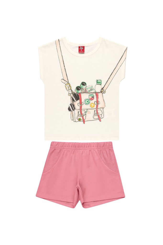 Dresy i komplety dla dziewczynek - Komplet dziewczęcy t-shirt z nadrukiem i różowe spodenki - grafika 1