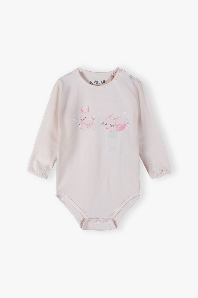 Body dla niemowląt - Różowe body z długim rękawem - różowe z królikami - grafika 1