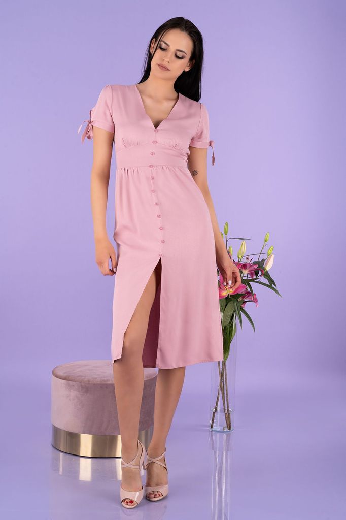 Sukienki - Sukienka Merribel Birgia Powder zapinana na ozdobne guziki - różowa - grafika 1