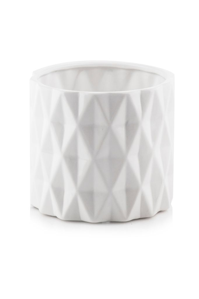 Donica ceramiczna zdobiona geometrycznymi wzorami - biała