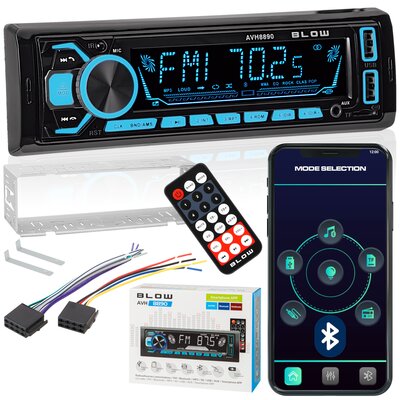 Radio samochodowe BLOW BLUETOOTH USB SD APP KOLORY microSD AUX 1DIN różne kolory podświetlenia