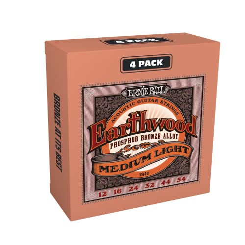 Ernie Ball Earthwood Medium Light Phosphor Bronze Acoustic Guitar Strings 4 pack - 12-54 Gauge