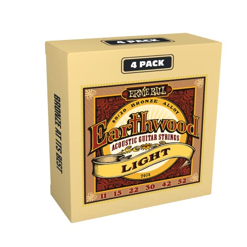Ernie Ball Earthwood Light 80/20 Bronze Acoustic Guitar Strings 4-Pack - 11-52 Gauge